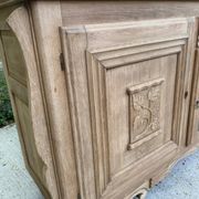 Renovated art deco sideboard in solid raw oak and gray marble 190cm