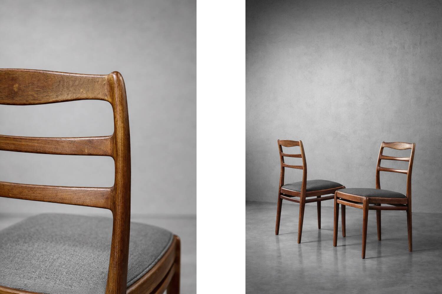 Vintage Mid-Century Danish Modern Elegant Teak & Grey Fabric Chairs, 1960s