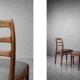 Vintage Mid-Century Danish Modern Elegant Teak & Grey Fabric Chairs, 1960s