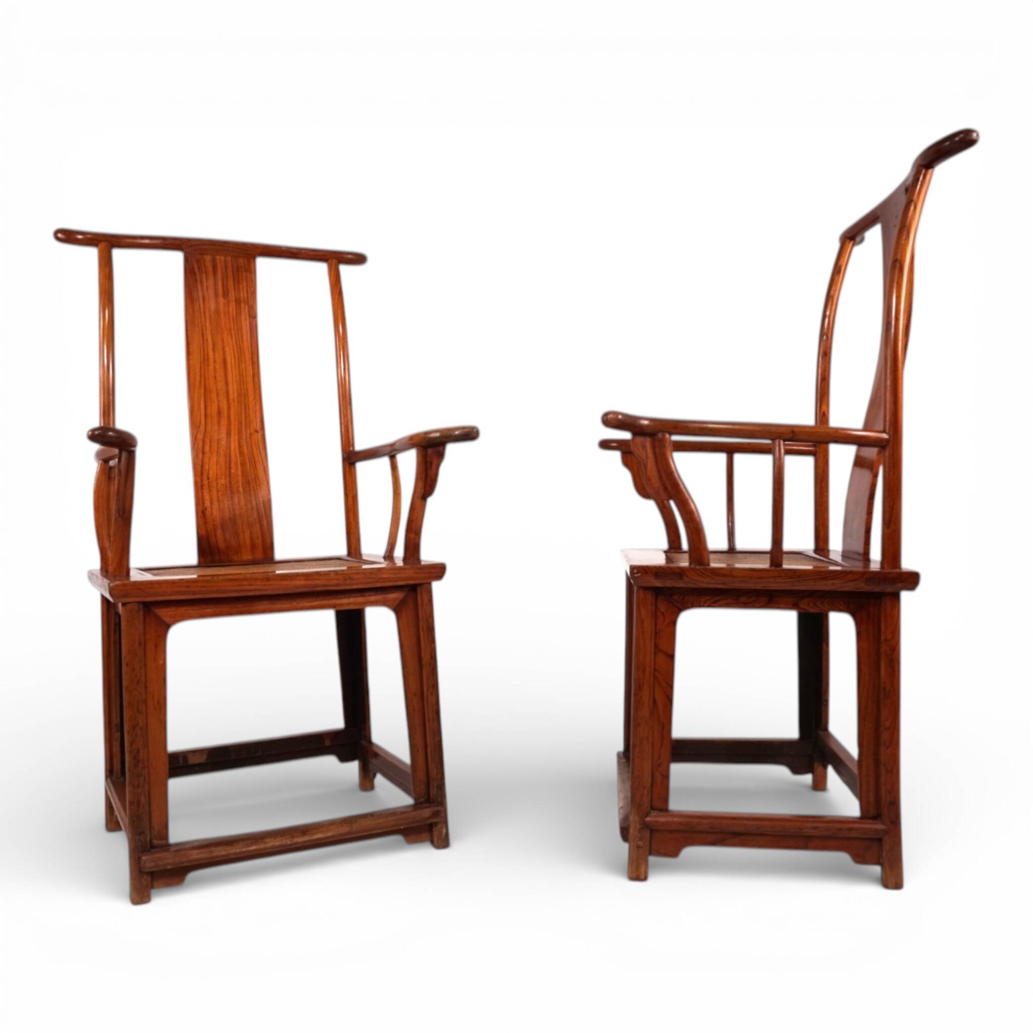 Set of 2 Chinese high-backed armchairs in the style of the Ming Dynasty, 19