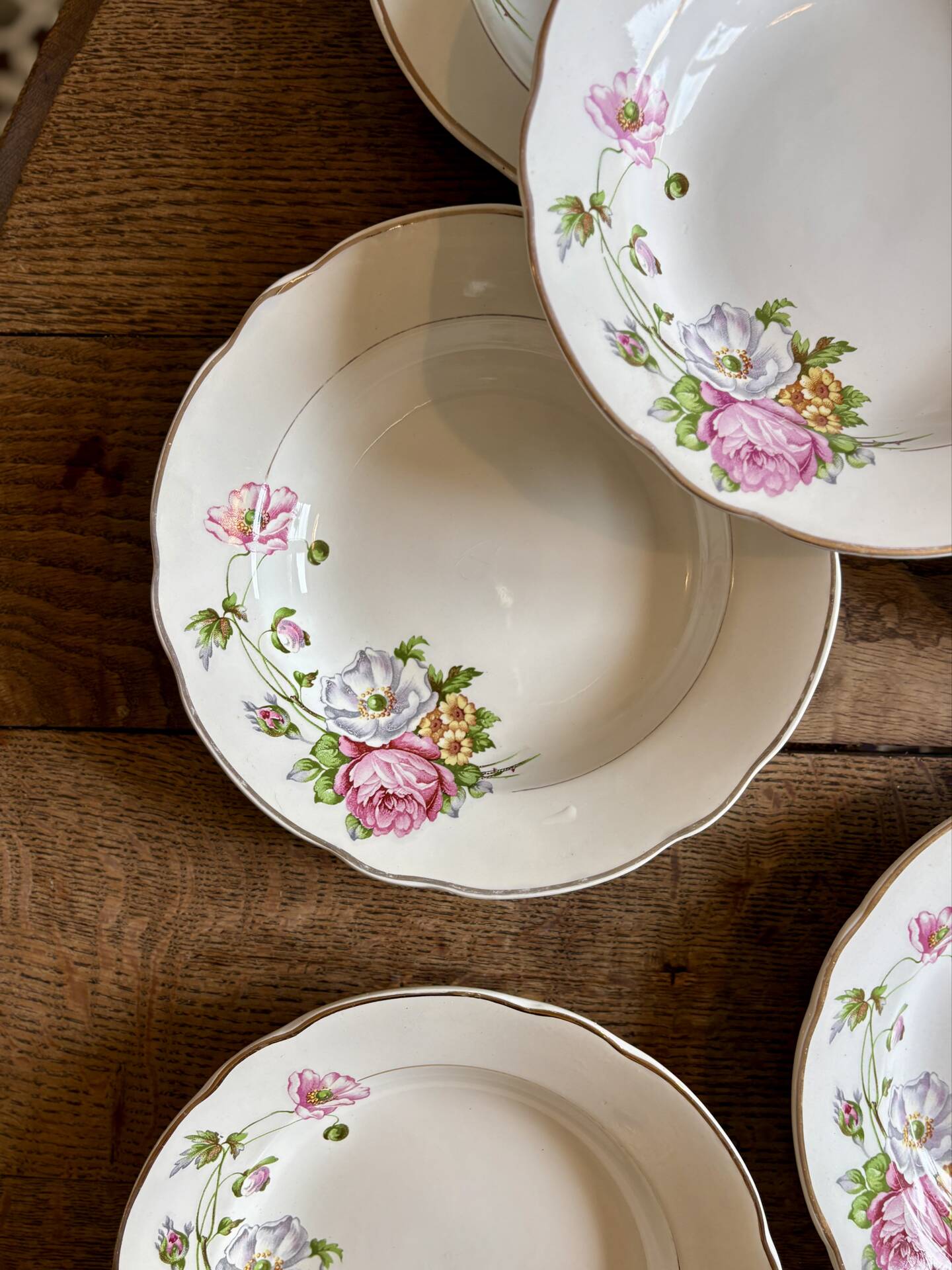 Set of 6 vintage deep plates, Anemone pattern from Digoin Sarreguem.