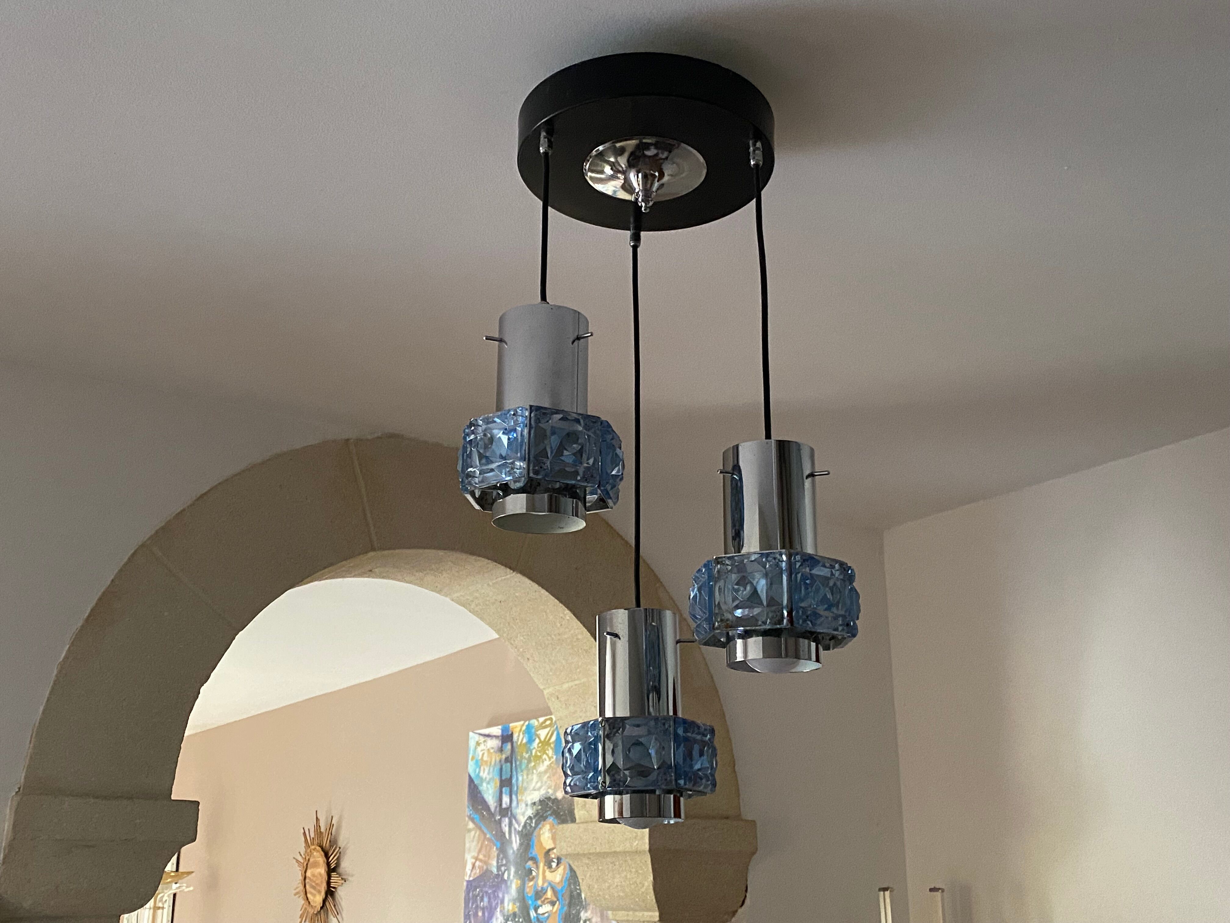 Suspension cascade 3 tubes steel and glass 1970