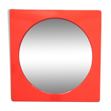 Vintage round mirror, enamelled metal square frame, 1970