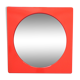 Vintage round mirror, enamelled metal square frame, 1970
