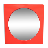Vintage round mirror, enamelled metal square frame, 1970