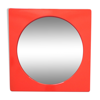 Miroir rond vintage, cadre carré en métal émaillé, 1970