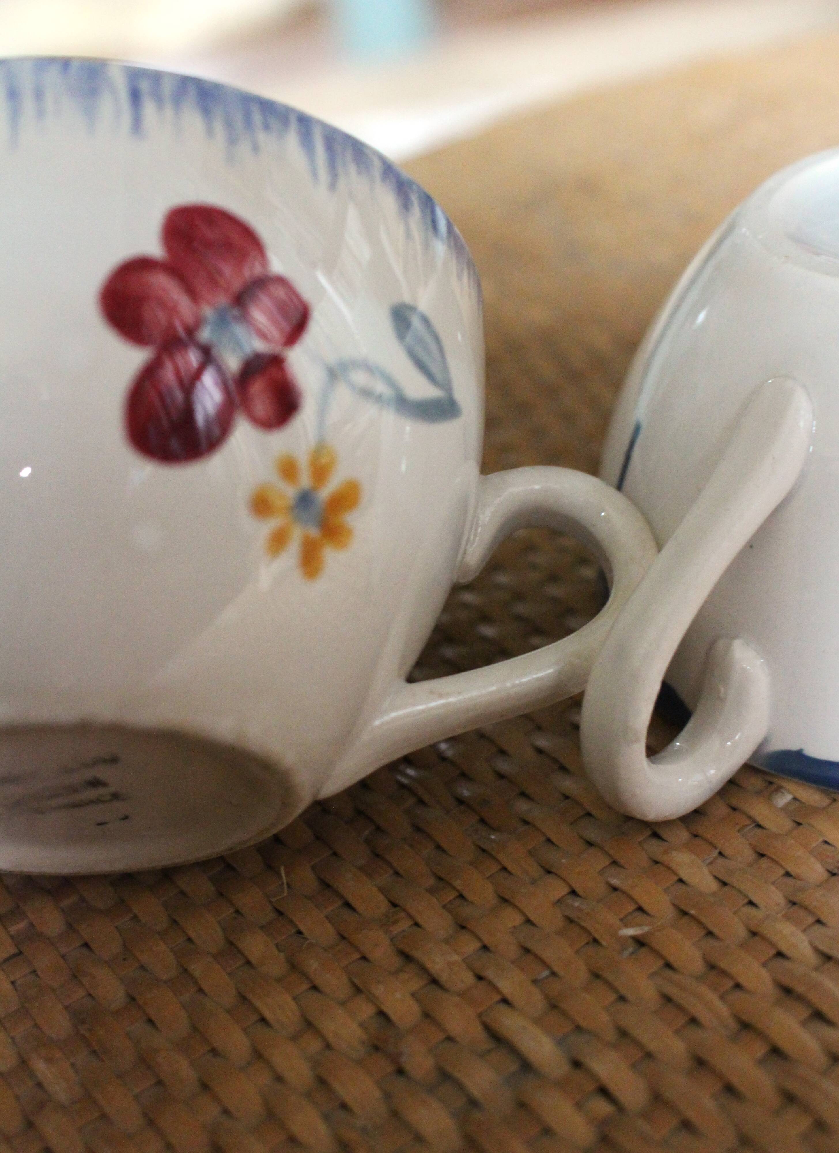Set of 2 Blue Ninette Marie Lou Digoin Sarreguemines cups