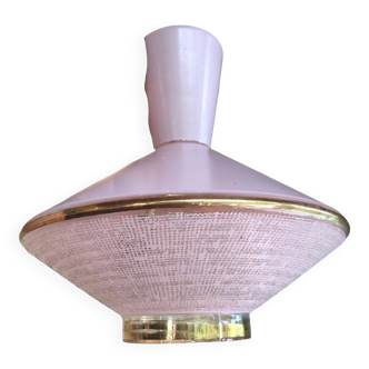 1950s pendant light in pale pink opaline glass decorated with gold.