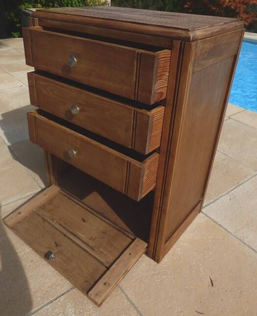 Antique upholsterer furniture with 3 drawers and a false drawer door – Completely restored