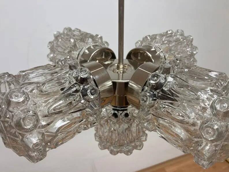 Design Glass and Chrome Pendant by Kamenický Šenov, Czechoslovakia, 1970s