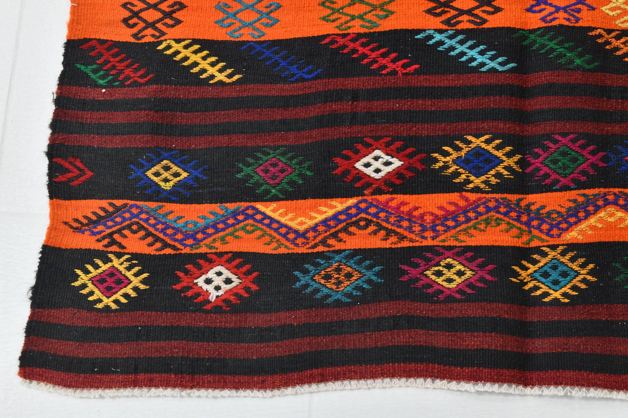 Rug For Hallway Orange Kilim Runner Rug, 119x371Cm