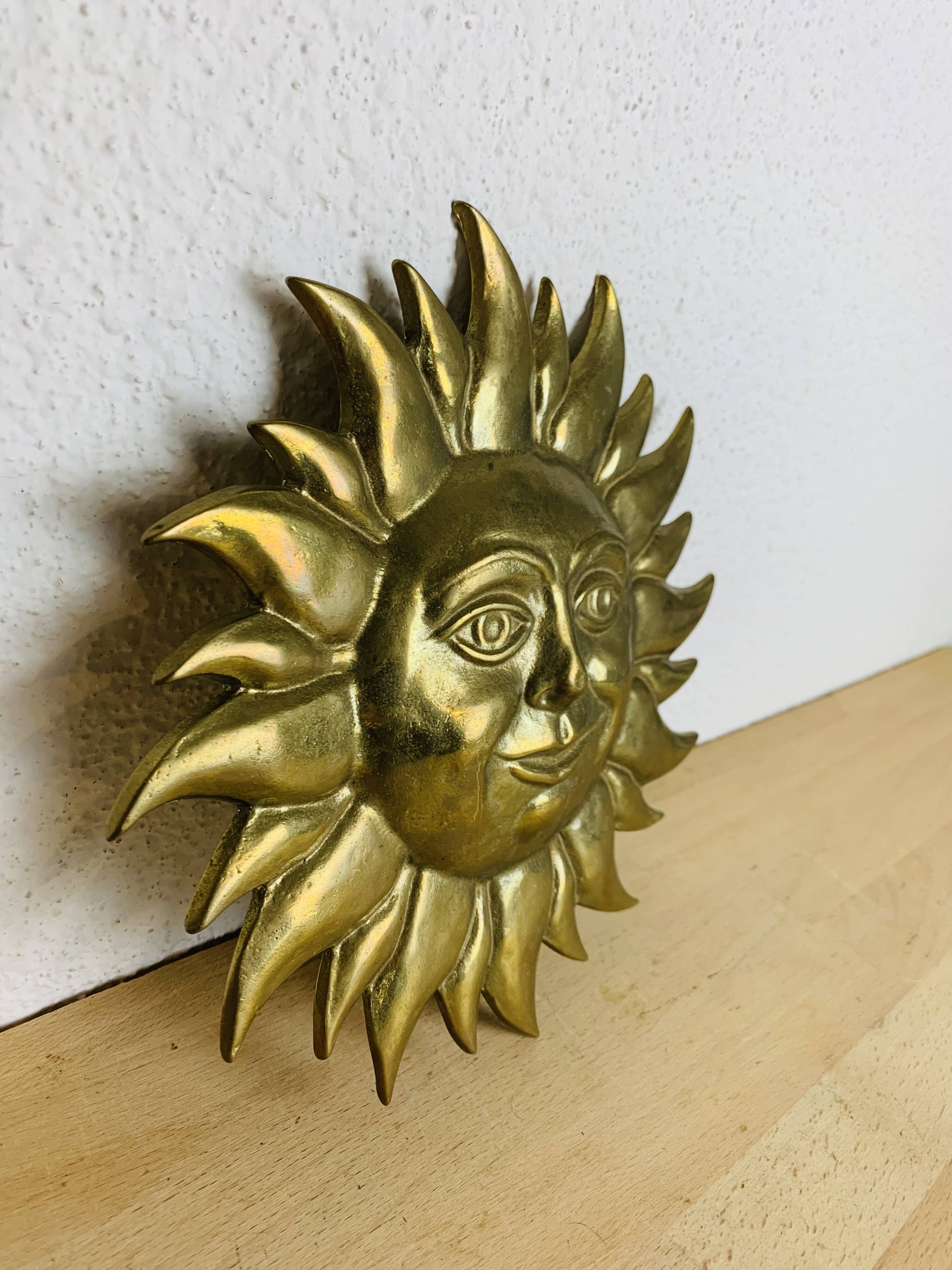 Vintage solid brass sun wall sculpture