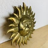 Vintage solid brass sun wall sculpture