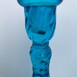 Pair of molded pressed blue glass candle holders