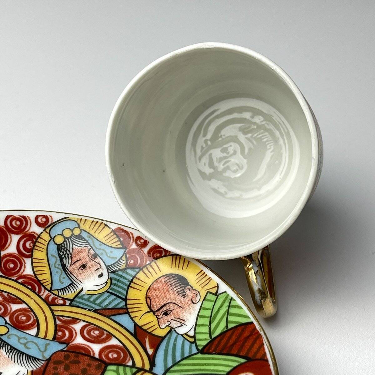 Japanese porcelain coffee service Lithophane Geisha, 1950s, set of 10.