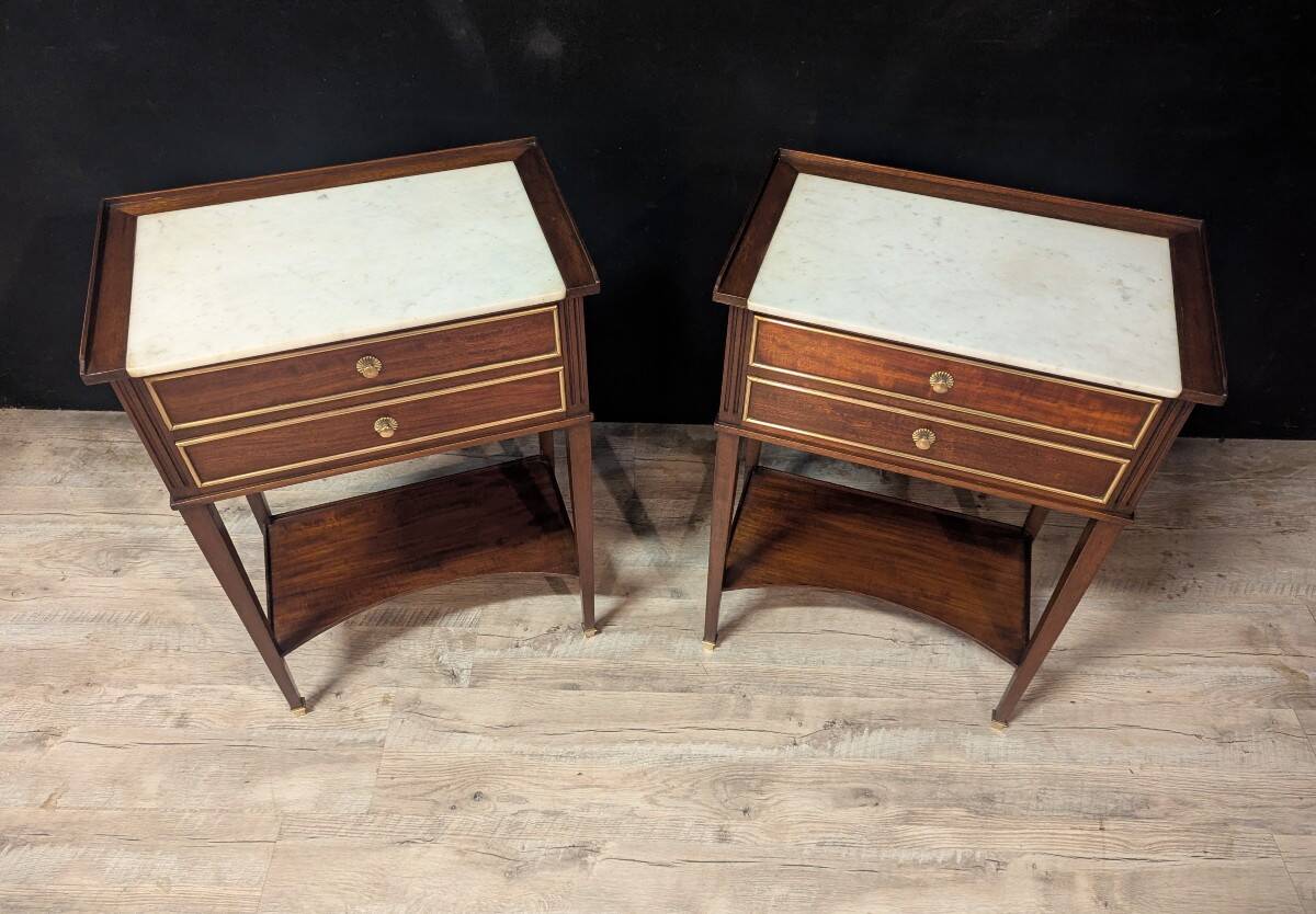 Pair of Louis XVI style mahogany bedside tables