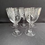 5 blown, cut and engraved crystal wine glasses