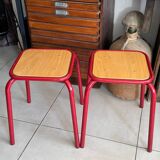 Set of 2 vintage red school stools