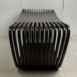 Post modern Dutch slatted wooden wavy curvy bench or  coffee table, 1970s