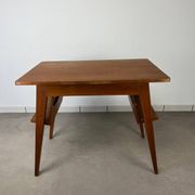 Compass leg desk, 1950s wood reconstitution style.