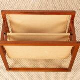 Danish magazine rack in teak and linen by Henning Wind-Hansen for Sika Møbler