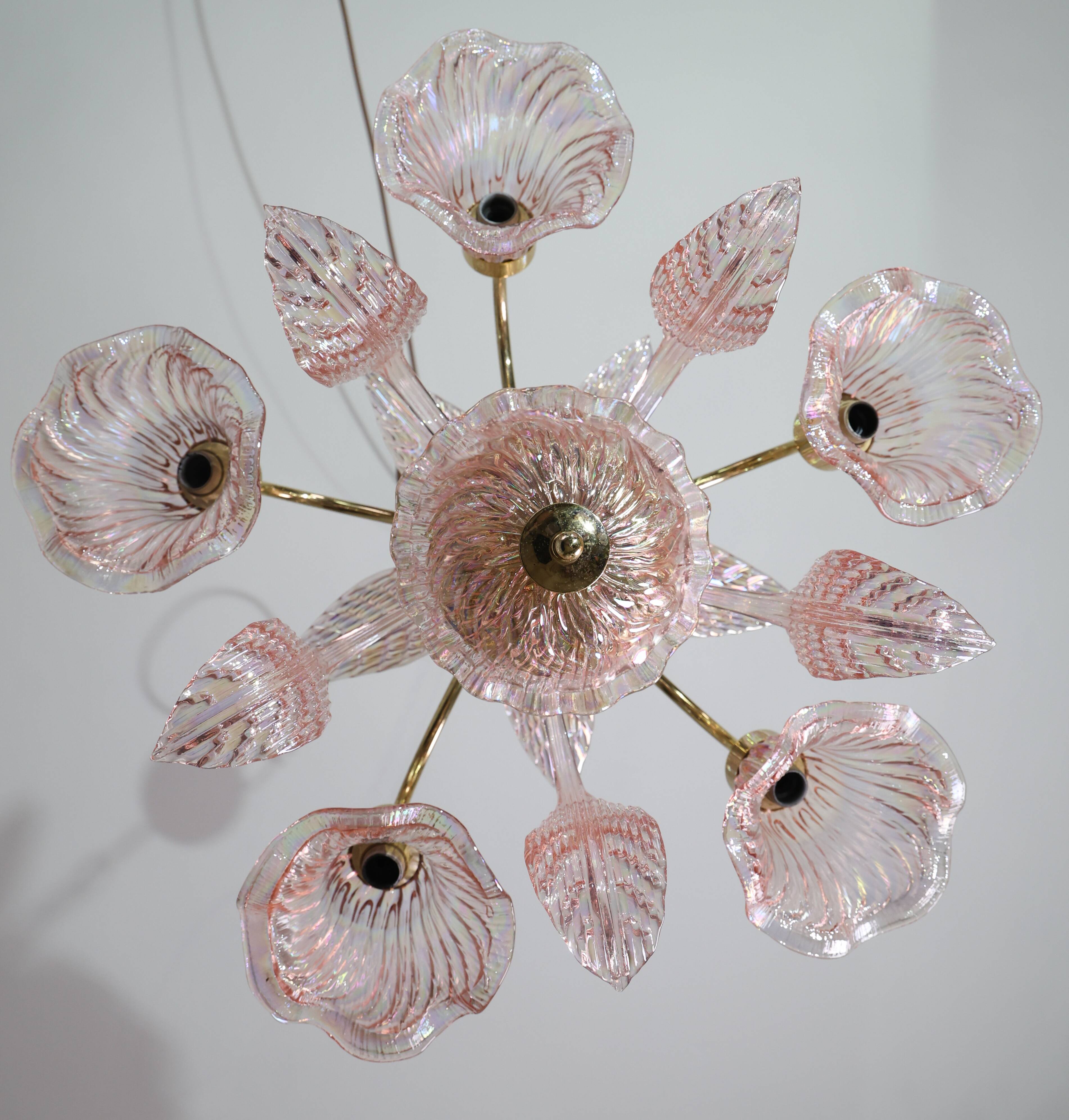 Liz Taylor, Iridiscent Pink Murano Glass Chandelier, 1980s