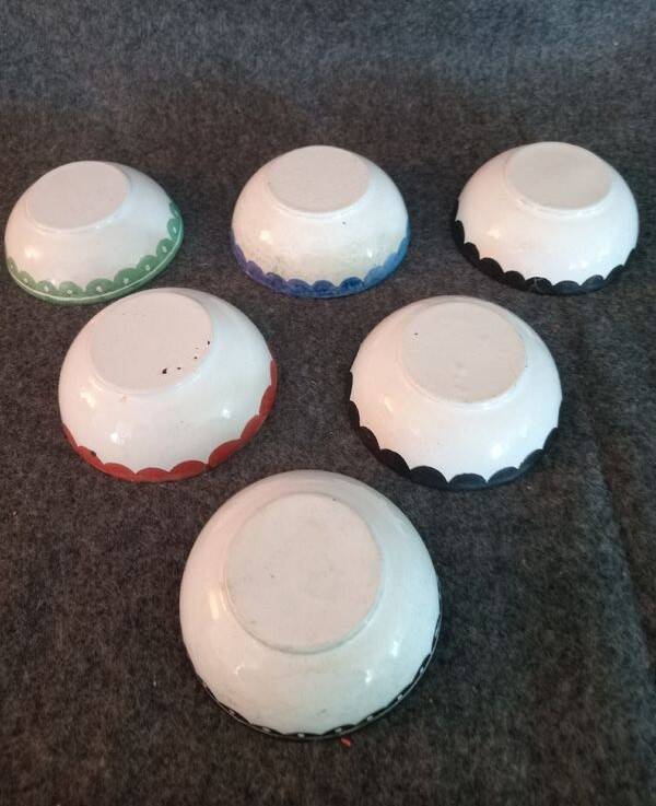 Set of 6 antique enameled copper bowls with Persian decoration