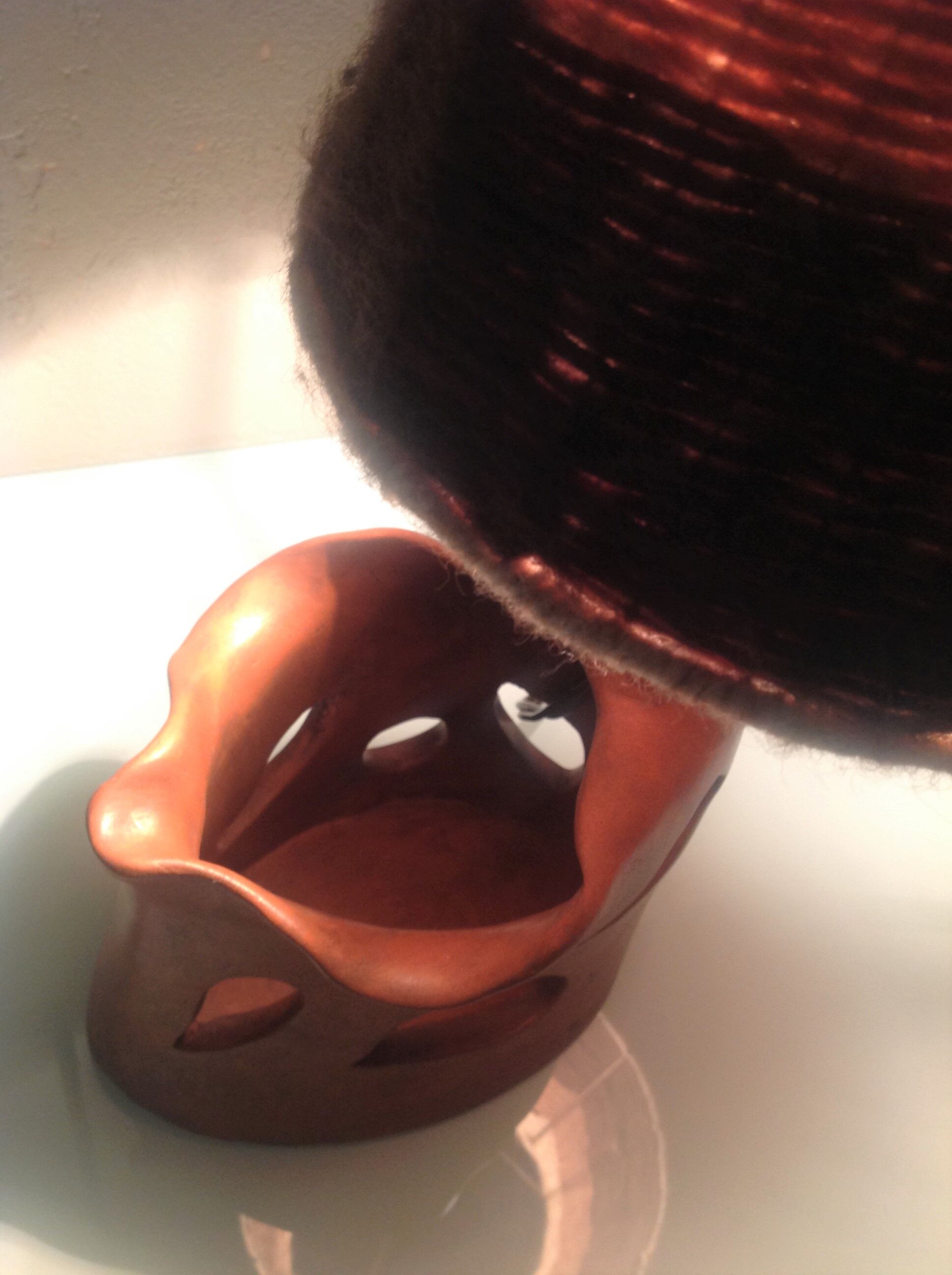 Ceramic lamp terracotta and lampshade wool 50/60