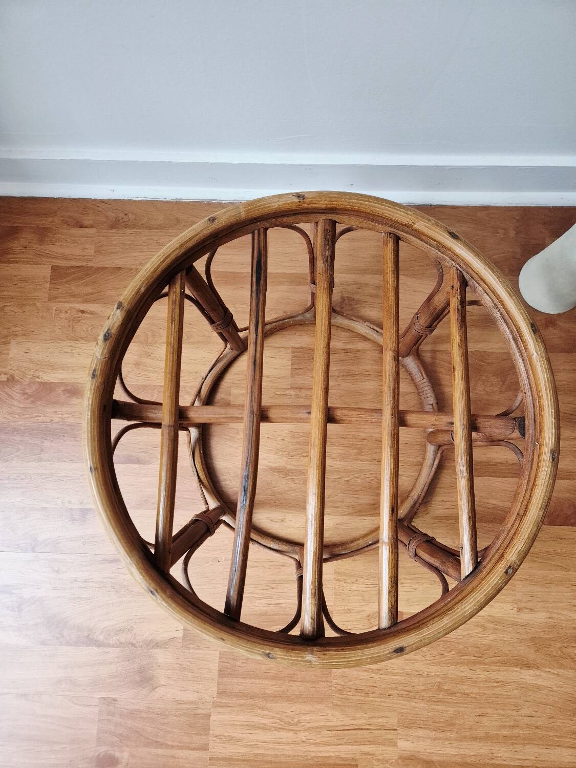 Petit tabouret/porte-plante en rotin '1970 - Vintage