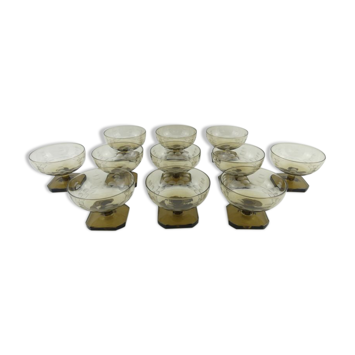 11 Art Deco smoked glass champagne glasses