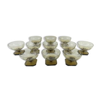 11 Art Deco smoked glass champagne glasses