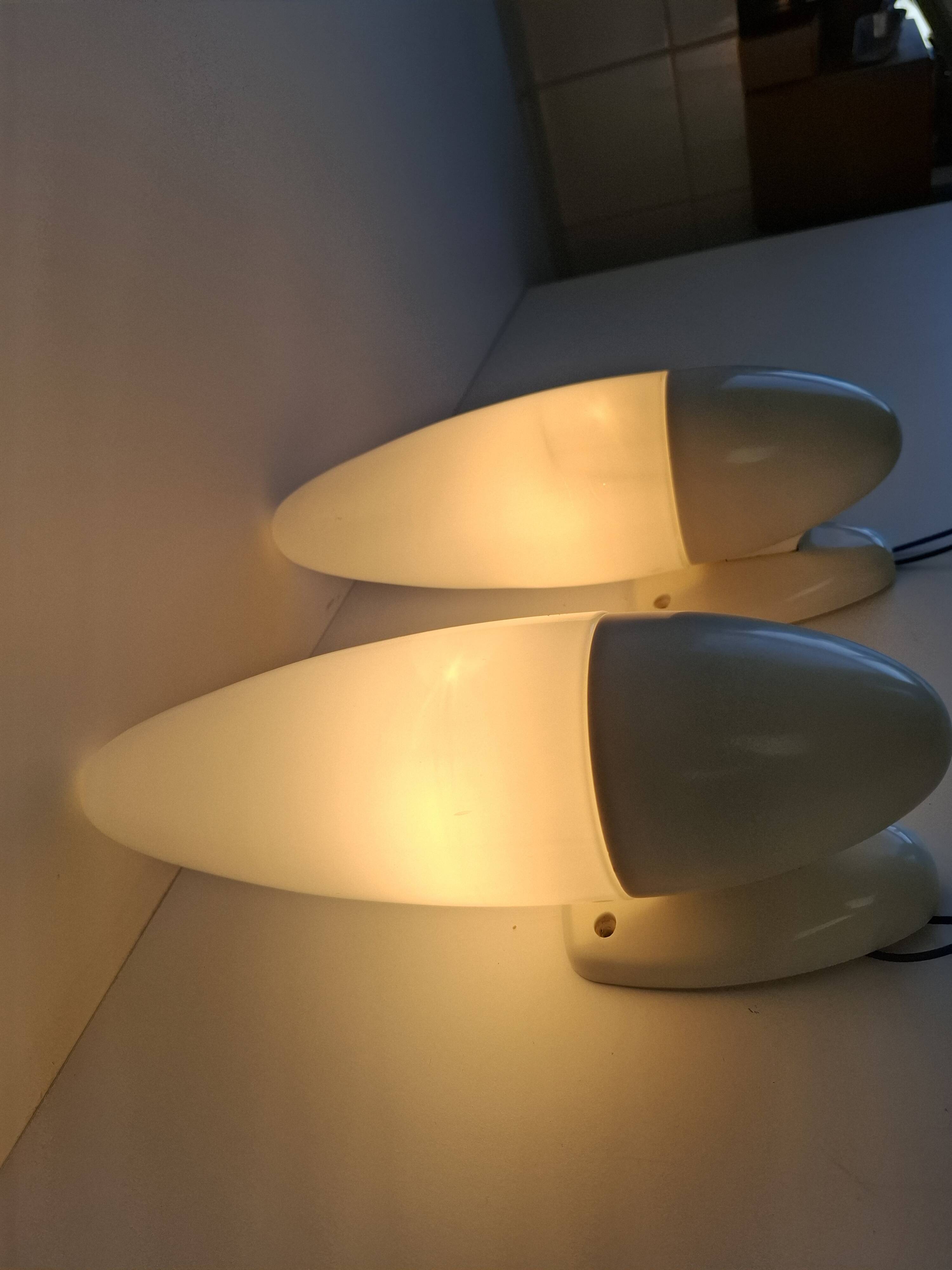 Pair of 1960s Czechoslovak Milk Glass and Bakelite Space Age Wall Sconces