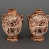 Pair of Banko Ware vases from China ceramic temple and pagoda decor