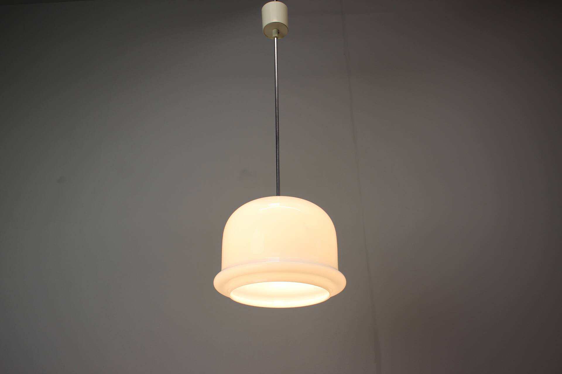 Large vintage opaline glass pendant lamp, Prague, Czechoslovakia, late 1970s.