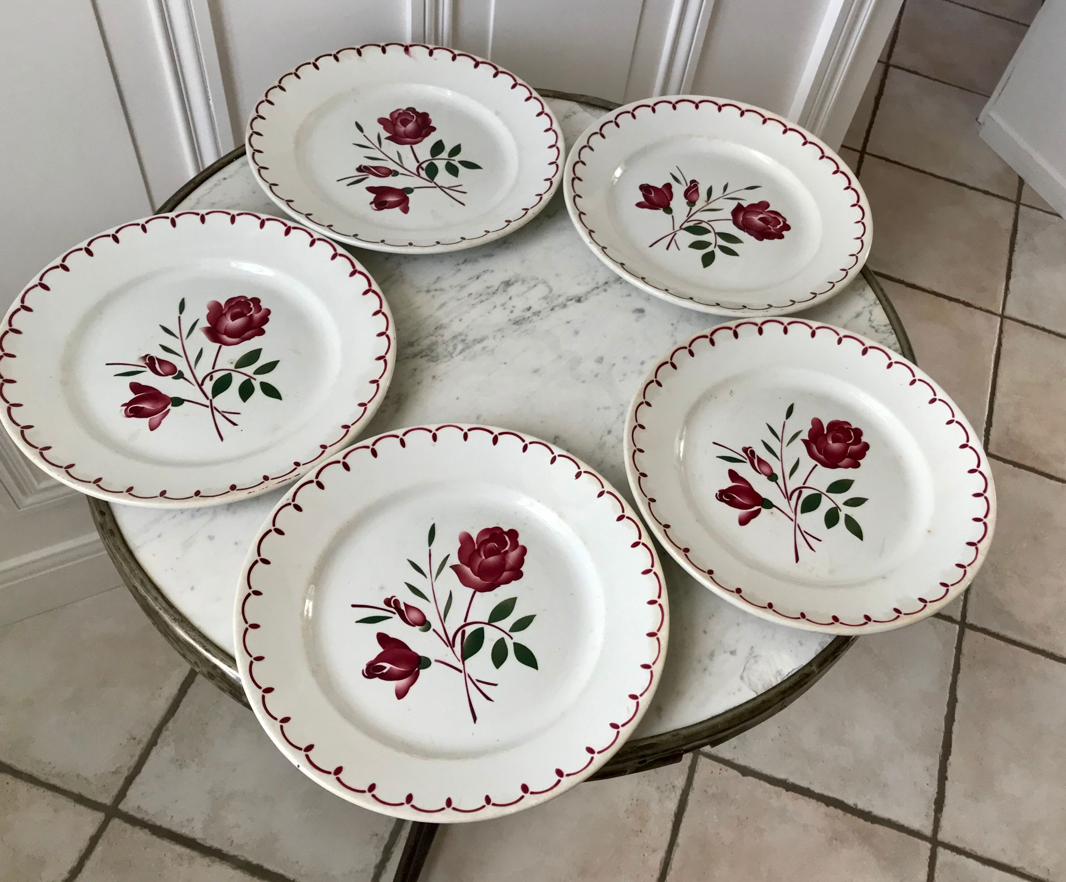 Set of 5 flat plates Badonviller with flowers 30s