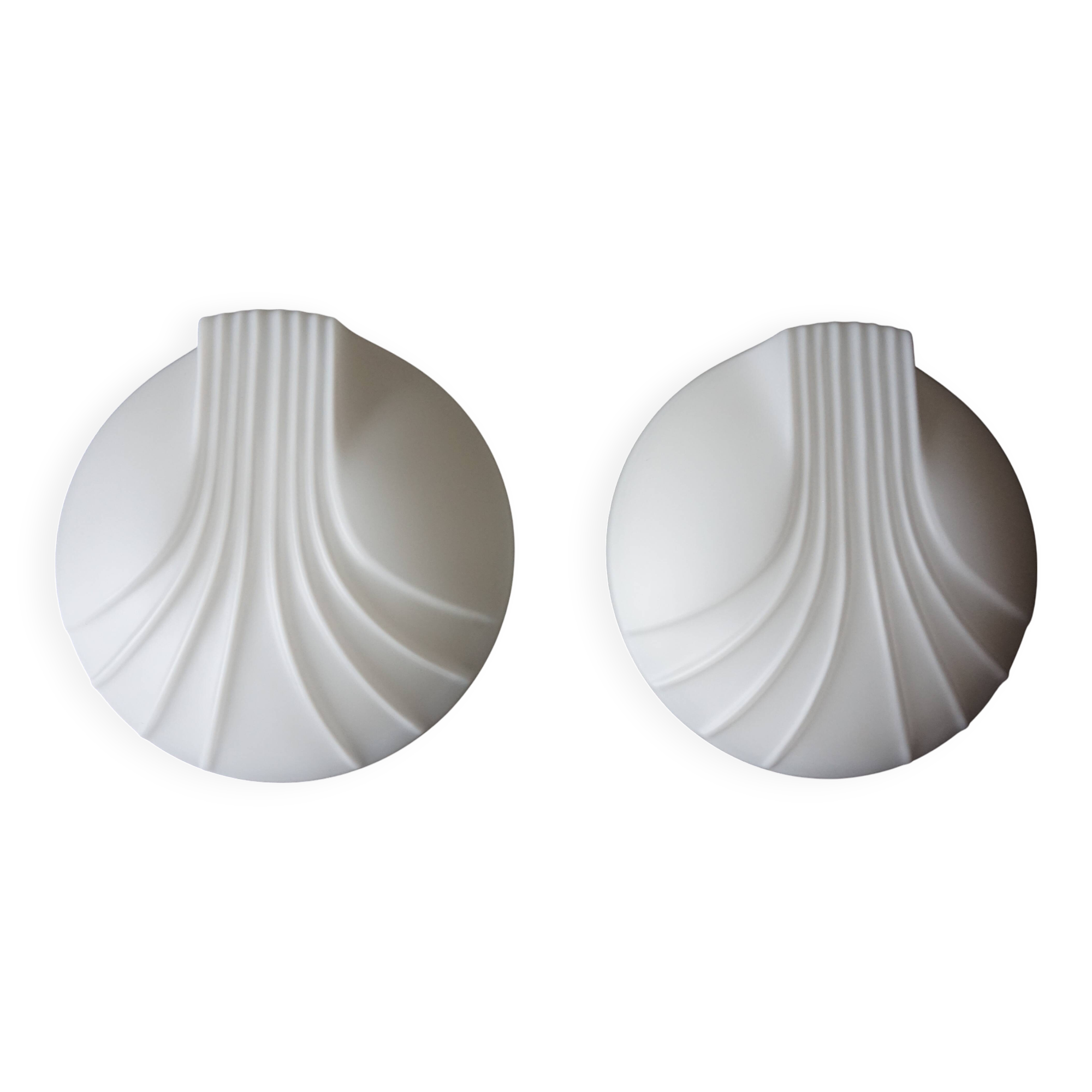 Set of 2 Hillebrand Art Deco shell opal glass wall lamps, 1960