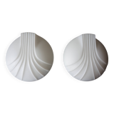 Set of 2 Hillebrand Art Deco shell opal glass wall lamps, 1960