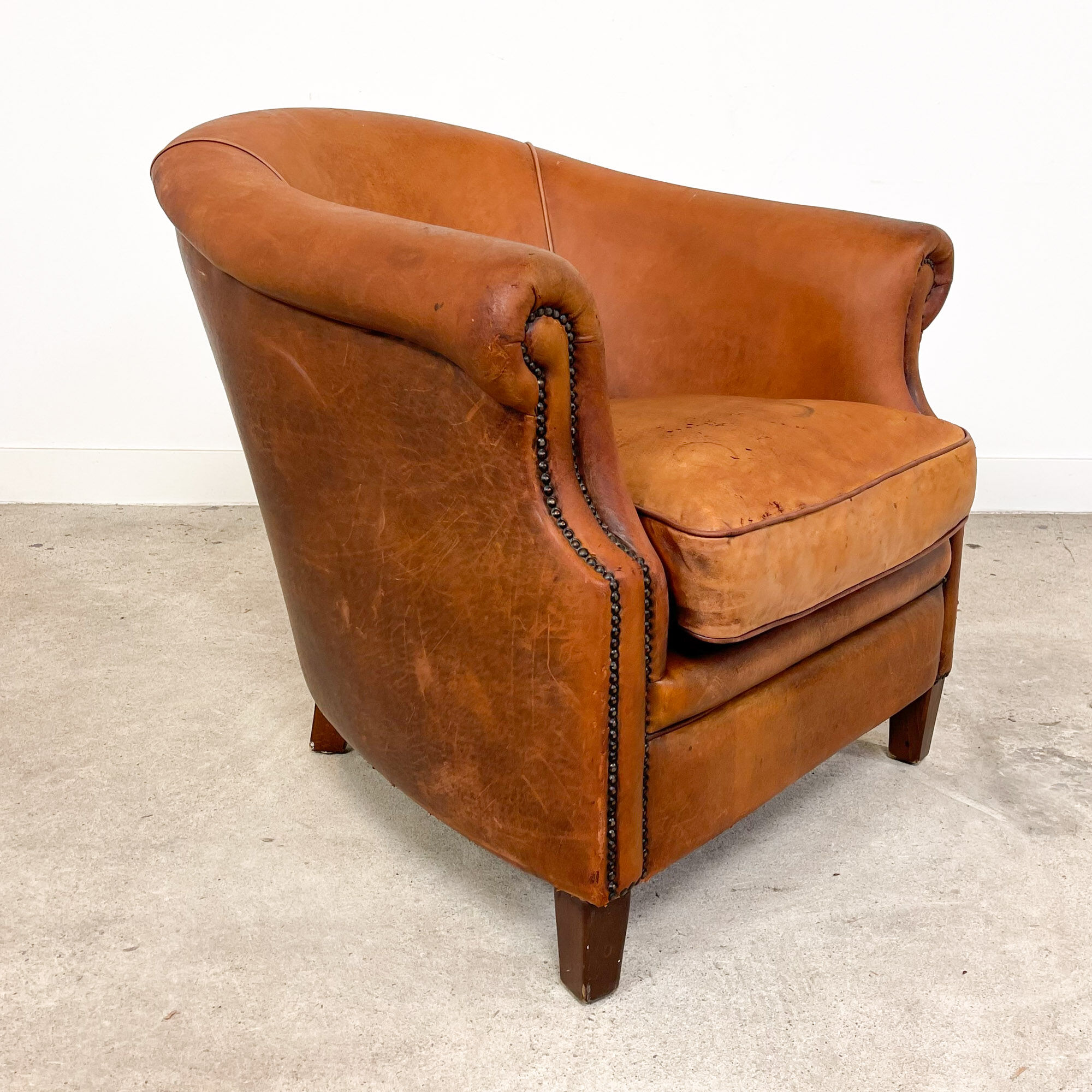 Vintage sheep leather club chair tub maastricht