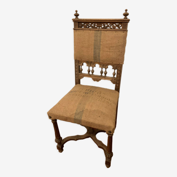 Classic carved wooden chair medieval castle with jute unique piece