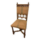 Classic carved wooden chair medieval castle with jute unique piece