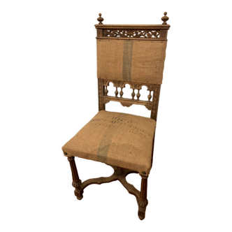 Classic carved wooden chair medieval castle with jute unique piece