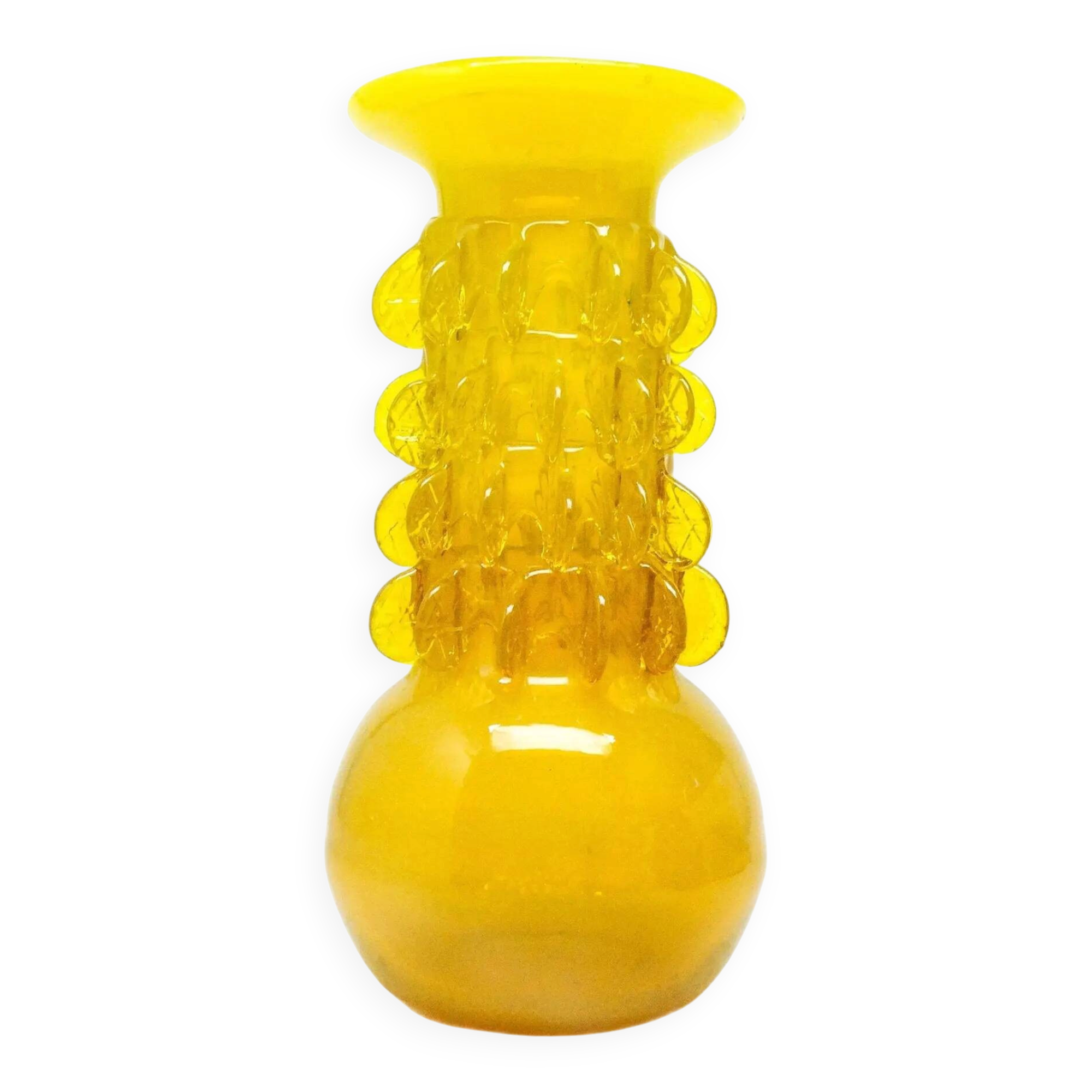 Bride vase, mid-century modern, yellow glass, designed by J. Słuczan-Orkusz, Poland, 1970s