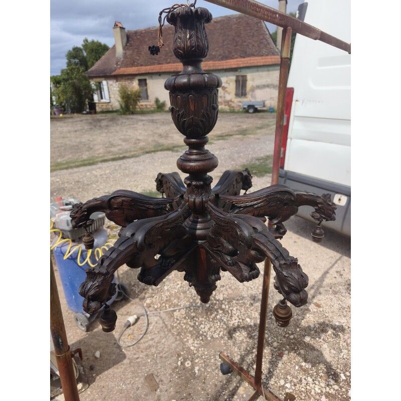 Oak chandelier in neo-Gothic style