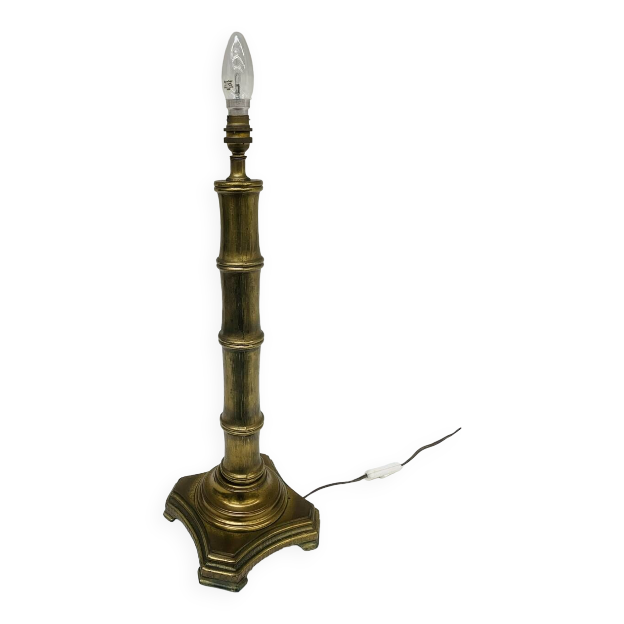 Vintage brass table lamp base in faux bamboo, 1970's