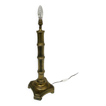 Vintage brass table lamp base in faux bamboo, 1970's