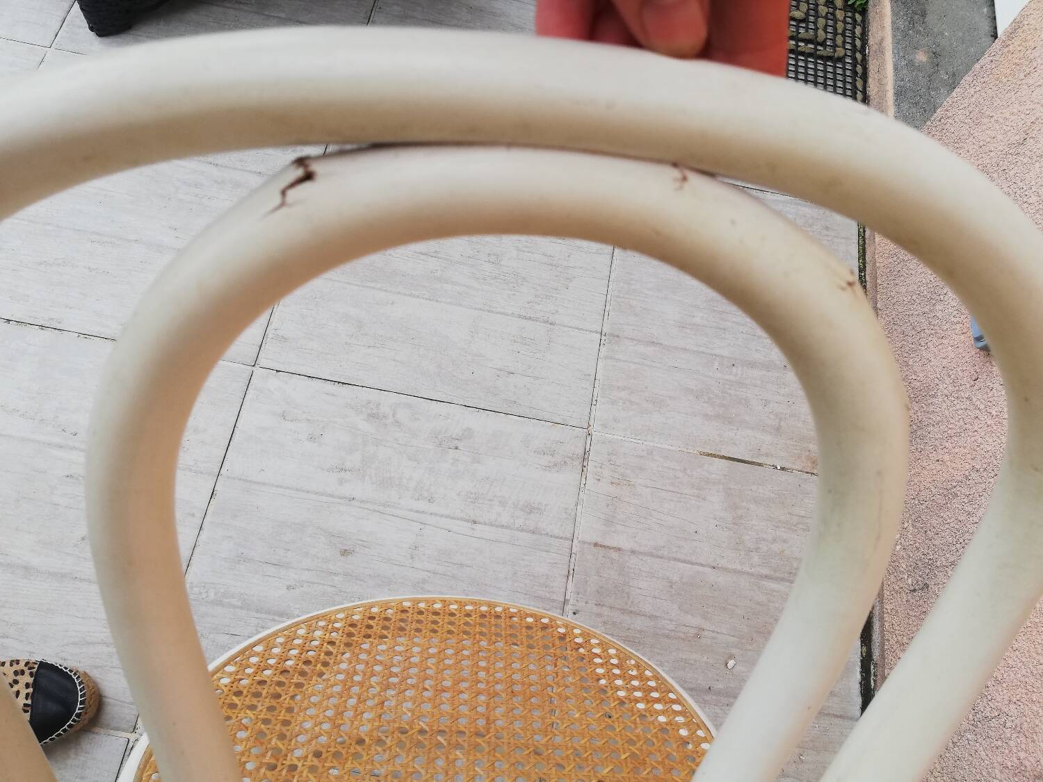 Lot of three Vintage ecru natural cane bistro chairs