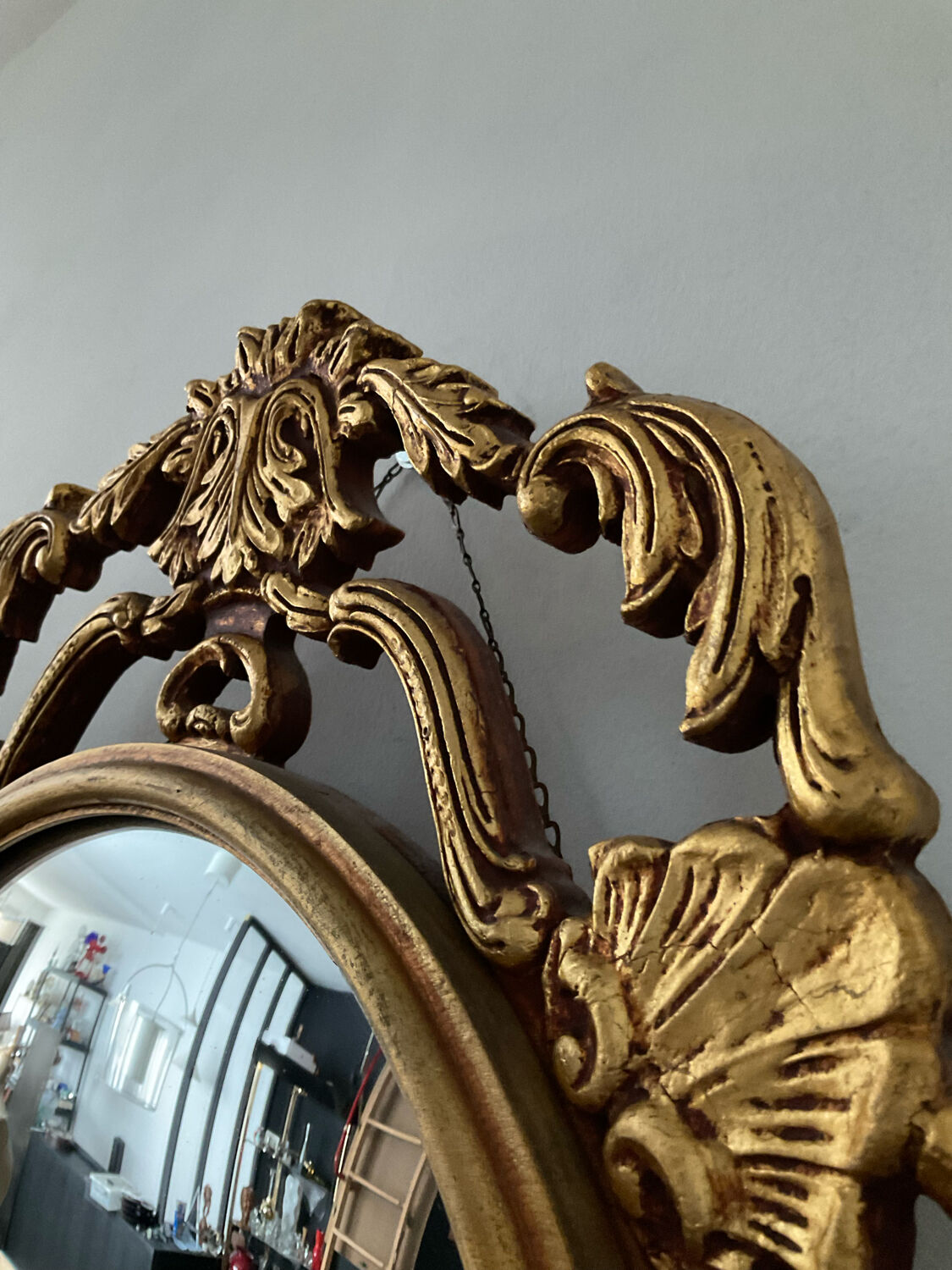 Ancient witch's eye mirror Dollanzo Italy in gilded wood