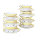 Set of 7 cups and under cups in ceramic Moulin des Loups, yellow, French manufacture,