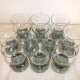 10 tarente thick crystal water glasses, steel gray foot, 1970