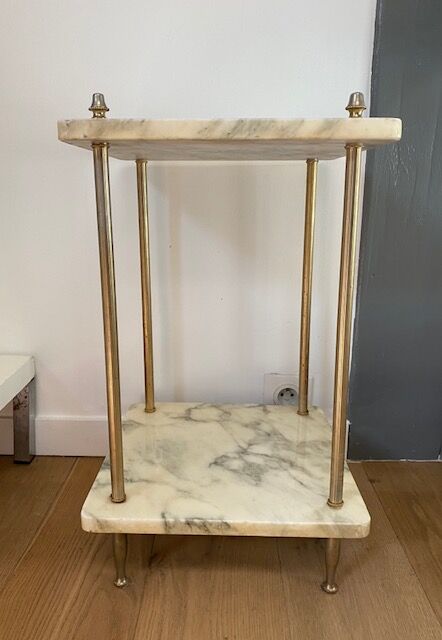 Marble and brass sofa pedestal table